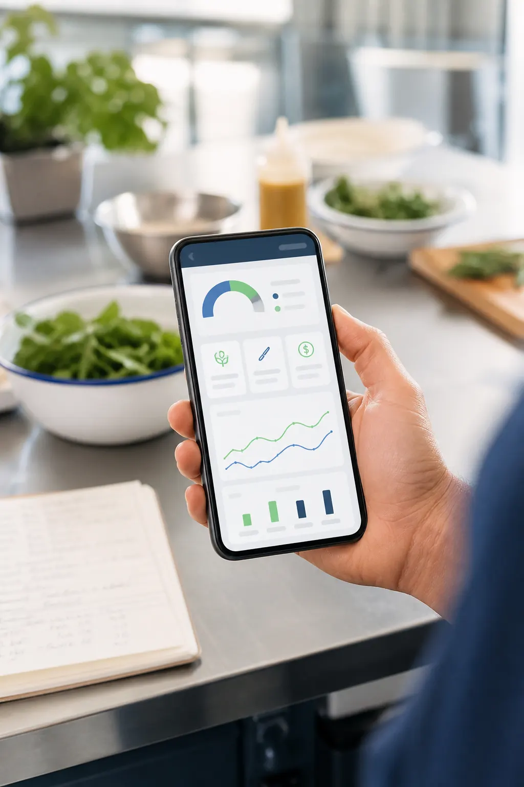 スマホで原価管理アプリを確認するイメージ